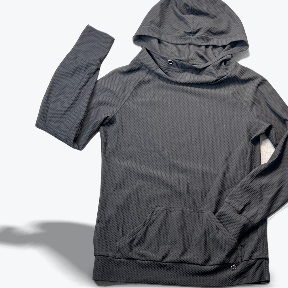 Lorna Jane Uniquely Black Honeycomb Mesh Active Hoodie Thumbholes Womens Medium